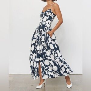 Mara Hoffman Mischa Midi Dress - Navy and White Floral Print
